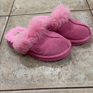 UGG Kids Disquette Fuzzy Pink Slippers - size 12